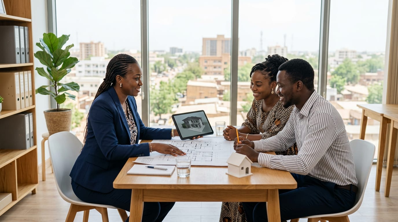 Conseillère GELPAZ IMMO avec des clients