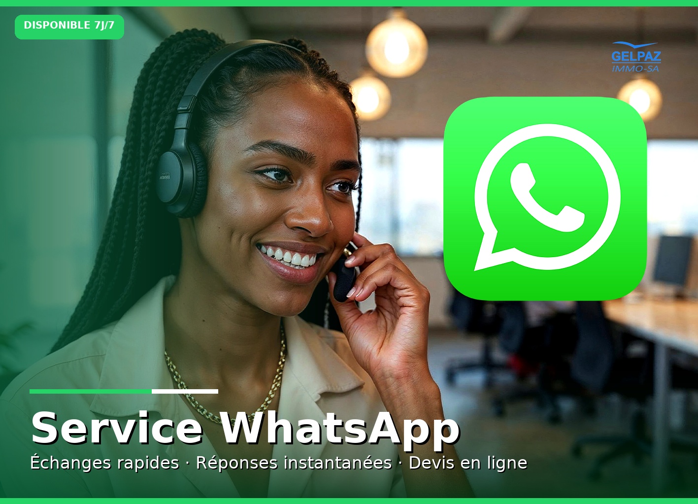 Un conseiller GELPAZ IMMO échange avec un client sur WhatsApp